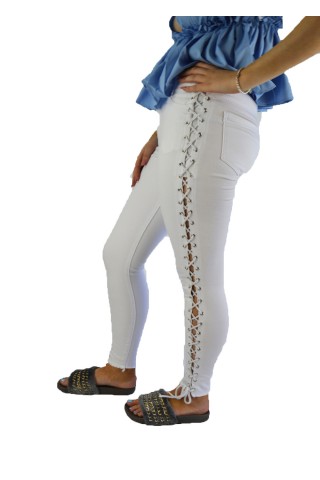 White Lace-up Jeans